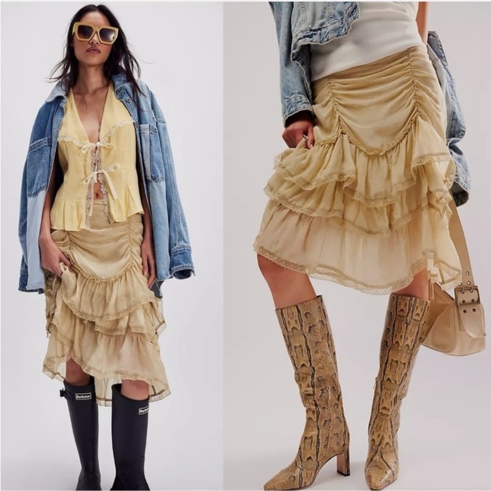Free People Asymmetrical Layered Skirt in Cream